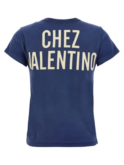 Valentino Crew Neck Graphic Print Short Sleeves Top In Blue