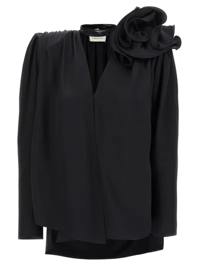 Magda Butrym Draped Floral V-neck Blouse In Black