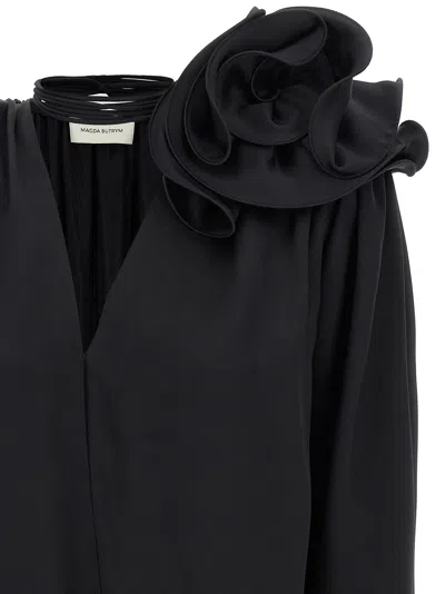 Magda Butrym Draped Floral V-neck Blouse In Black