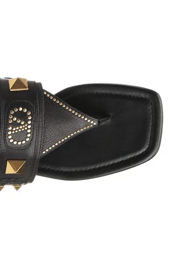 Valentino Vlogo Rockstud Leather Sandal In Black