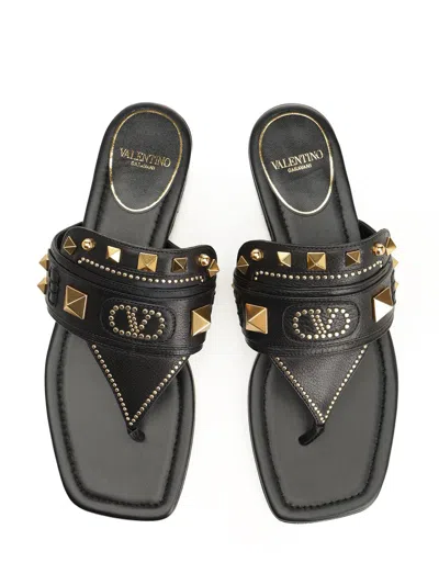 Valentino Vlogo Rockstud Leather Sandal In Black