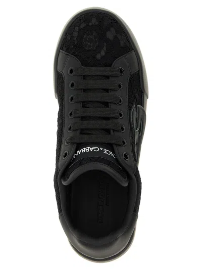 Dolce & Gabbana 'strobel Lace Overlay Round Toe Sneakers' In Black