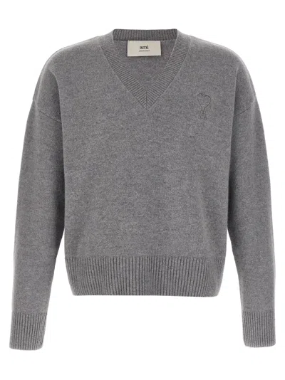 Ami Alexandre Mattiussi Puff Logo Patch Sweater Sweaters And Cardigans Gray In Gray