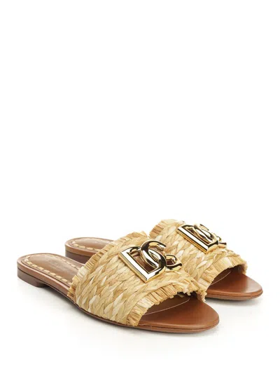 Dolce & Gabbana Beige Raffia Braid Slipper
