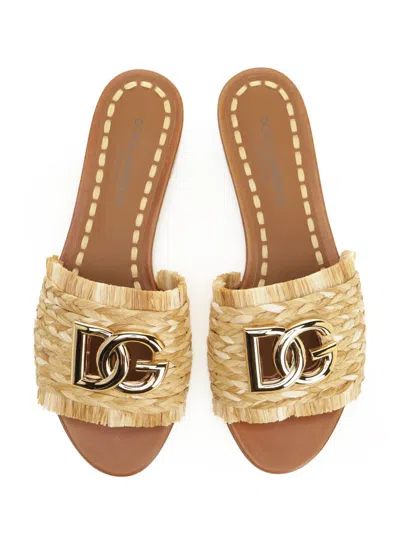 Dolce & Gabbana Beige Raffia Braid Slipper