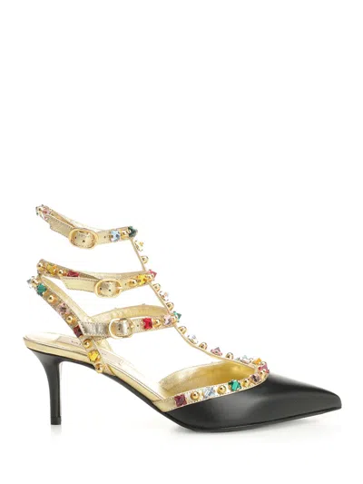 Valentino Garavani Rockstud 100 Embellished Metallic Leather Pumps In Black
