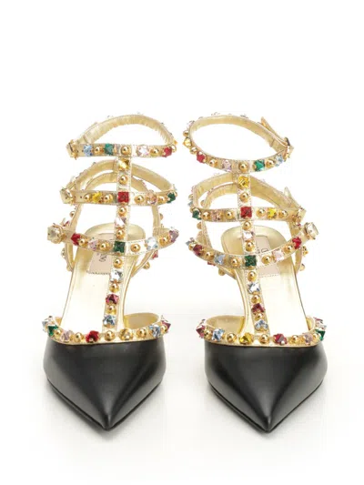 Valentino Garavani Rockstud 100 Embellished Metallic Leather Pumps In Black