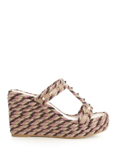 Valentino Garavani Rockstud Wedge In Calfskin 90mm Woman Rose Cannelle 41