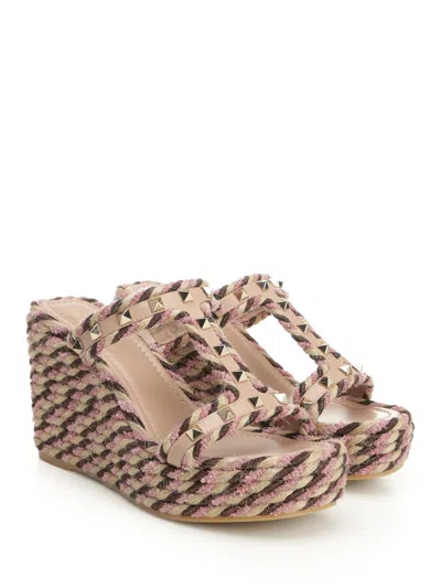 Valentino Garavani Rockstud Wedge In Calfskin 90mm Woman Rose Cannelle 41