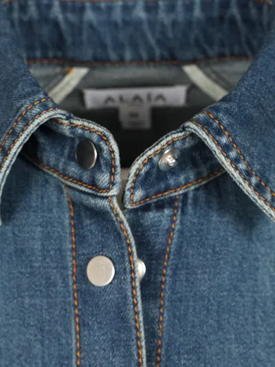 Alaïa Alaia Rounded Blue Denim Shirt Women In Blue