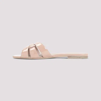 Saint Laurent Tribute Patent Leather Flat Sandals In Brown