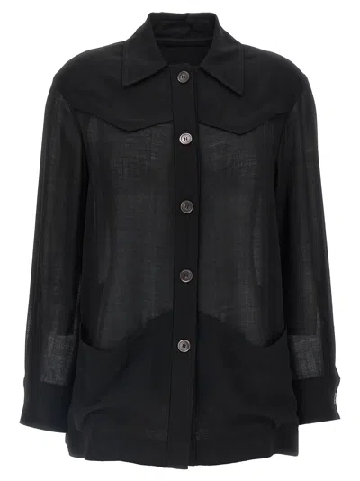 Ferragamo Semi-transparent Wool Jacket Puffer Jackets Black In Black