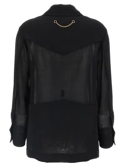 Ferragamo Semi-transparent Wool Jacket Puffer Jackets Black In Black