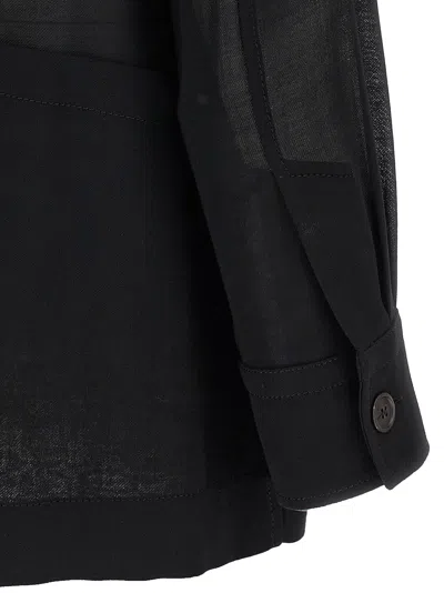 Ferragamo Semi-transparent Wool Jacket Puffer Jackets Black In Black