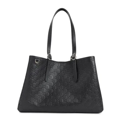 Gucci Women Gg Emblem Large Leather Tote In Black