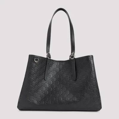 Gucci Women Gg Emblem Large Leather Tote In Black