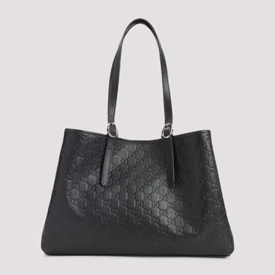 Gucci Women Gg Emblem Large Leather Tote In Black