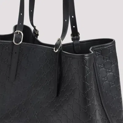 Gucci Women Gg Emblem Large Leather Tote In Black