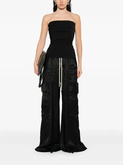 Rick Owens Strapless Black Top With Fitted Bodice And Flared Hem