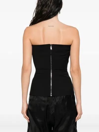 Rick Owens Strapless Black Top With Fitted Bodice And Flared Hem