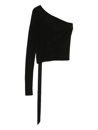 Rick Owens Drkshdw Ziggy Asymmetric-neckline Long-sleeve T-shirt In Black