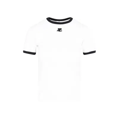 Courrèges Cotton T-shirt With Contrasting Logo Trim In Gray