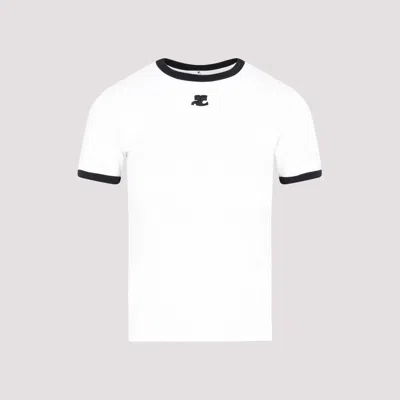 Courrèges Cotton T-shirt With Contrasting Logo Trim In Gray