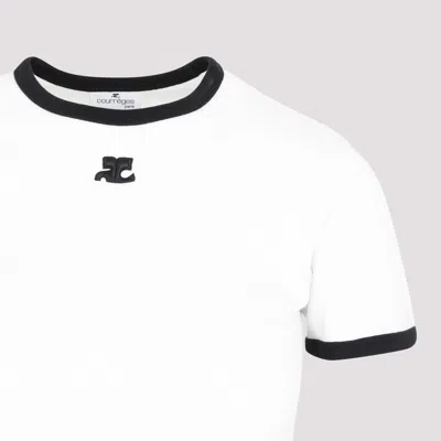 Courrèges Cotton T-shirt With Contrasting Logo Trim In Gray