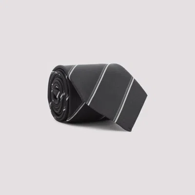 Saint Laurent Silk Tie Striped Chain Loop In Black