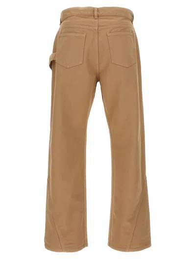 Jw Anderson Mens Twisted Workwear Panelled Wide-leg Cotton Trousers Flax In Brown