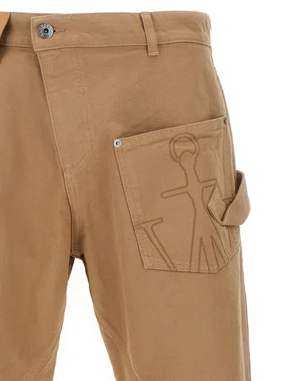 Jw Anderson Mens Twisted Workwear Panelled Wide-leg Cotton Trousers Flax In Brown