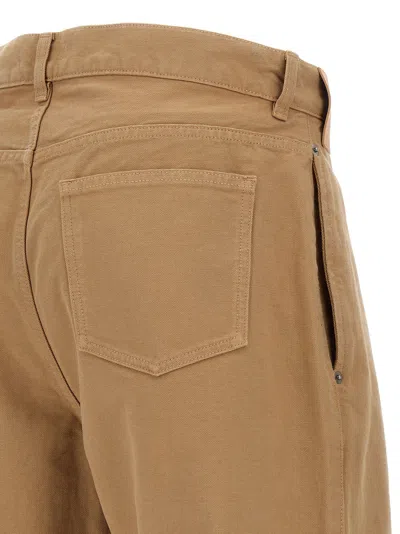 Jw Anderson Mens Twisted Workwear Panelled Wide-leg Cotton Trousers Flax In Brown