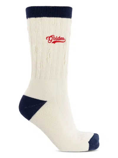 Golden Goose Two-tone Ribbed Knit Socks In White