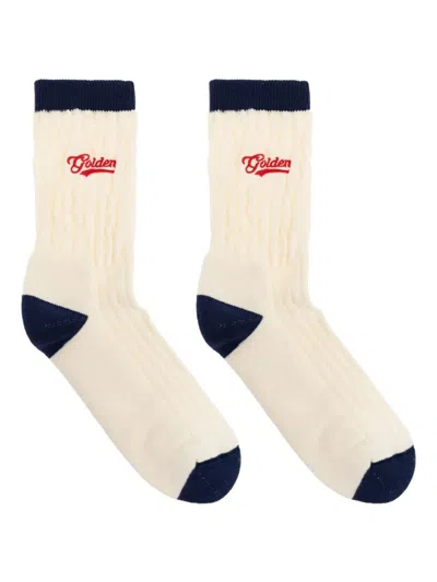 Golden Goose Two-tone Ribbed Knit Socks In White