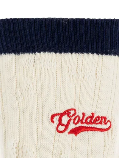 Golden Goose Two-tone Ribbed Knit Socks In White