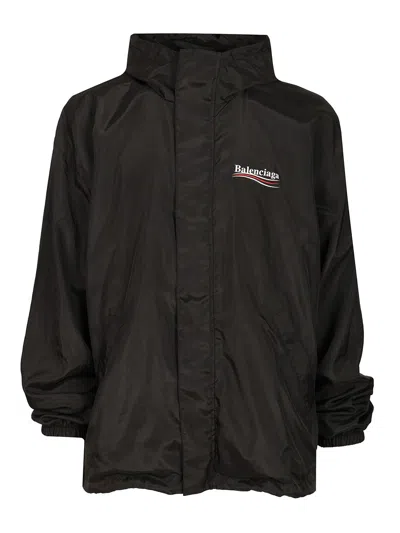 Balenciaga Polyester Jacket With Elastic Cuffs And Hooded Design In Black