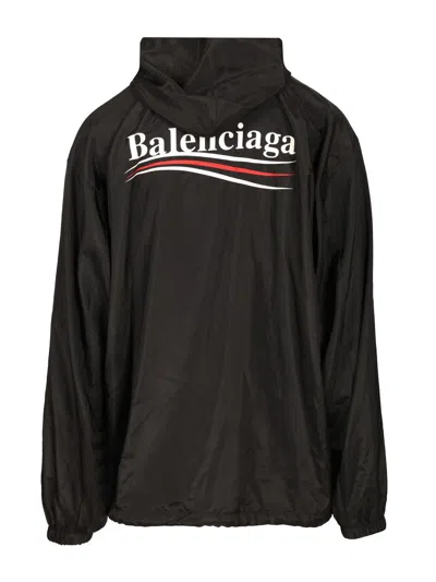 Balenciaga Polyester Jacket With Elastic Cuffs And Hooded Design In Black