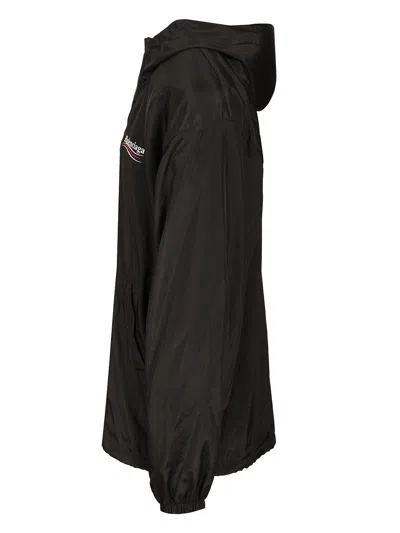 Balenciaga Polyester Jacket With Elastic Cuffs And Hooded Design In Black