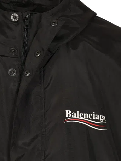 Balenciaga Polyester Jacket With Elastic Cuffs And Hooded Design In Black