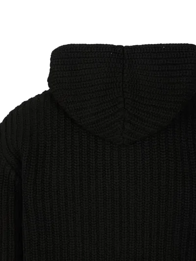 Stone Island Hooded Sweater With Zip In Wool And Cashmere In Black