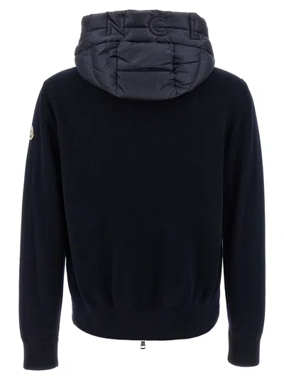 Moncler Navy Blue Padded Wool Zip-up Hoodie In Blue