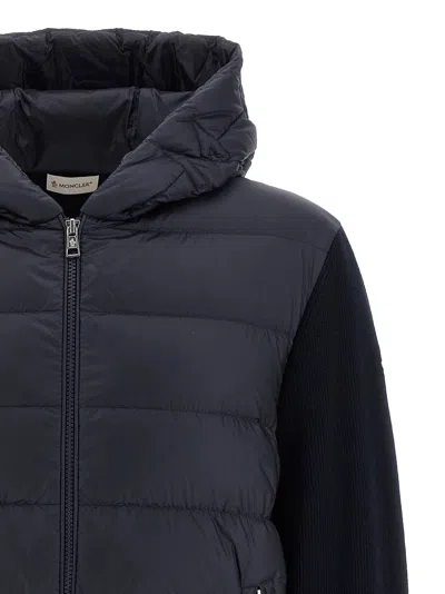 Moncler Navy Blue Padded Wool Zip-up Hoodie In Blue
