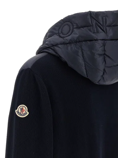 Moncler Navy Blue Padded Wool Zip-up Hoodie In Blue