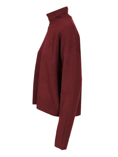 Ami Alexandre Mattiussi Wool Jumper Sweater Knitwear Black In Burgundy