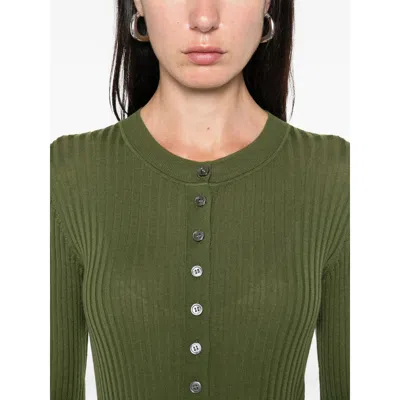 Soeur Ribbed Button-front Top In Green