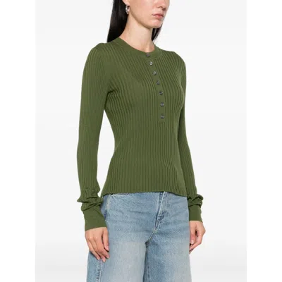 Soeur Ribbed Button-front Top In Green