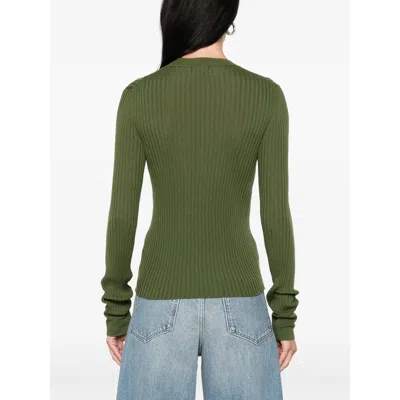 Soeur Ribbed Button-front Top In Green