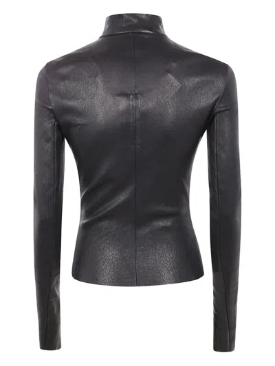 Rick Owens Asymmetric Black Stretch Leather Jacket