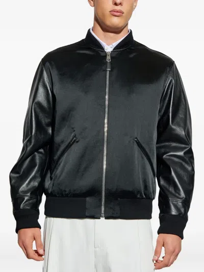 Givenchy Men Cotton And Nylon Jacket With Leather Sleeves In Black