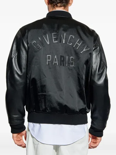 Givenchy Men Cotton And Nylon Jacket With Leather Sleeves In Black